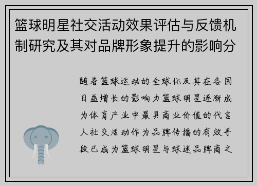 篮球明星社交活动效果评估与反馈机制研究及其对品牌形象提升的影响分析