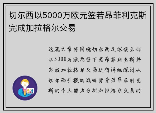 切尔西以5000万欧元签若昂菲利克斯完成加拉格尔交易